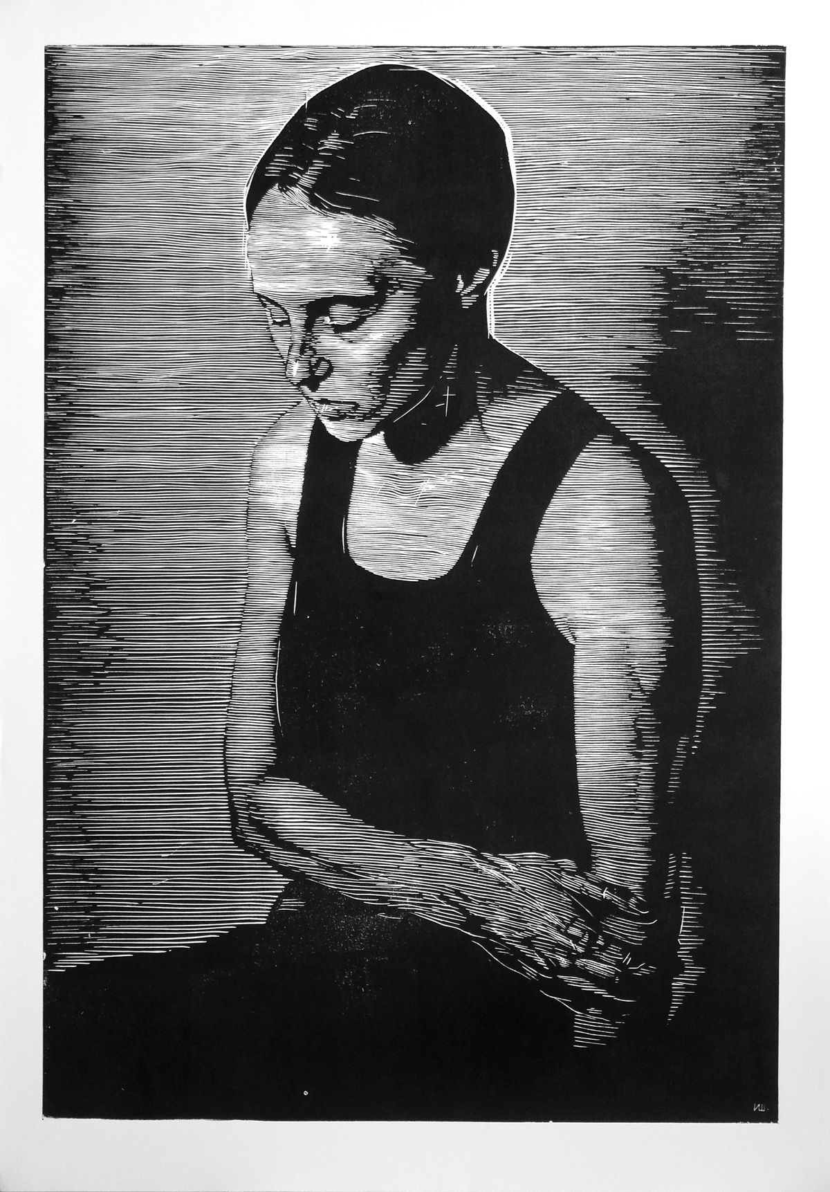 "Female portrait 2", linocut, 100 x 70 cm.