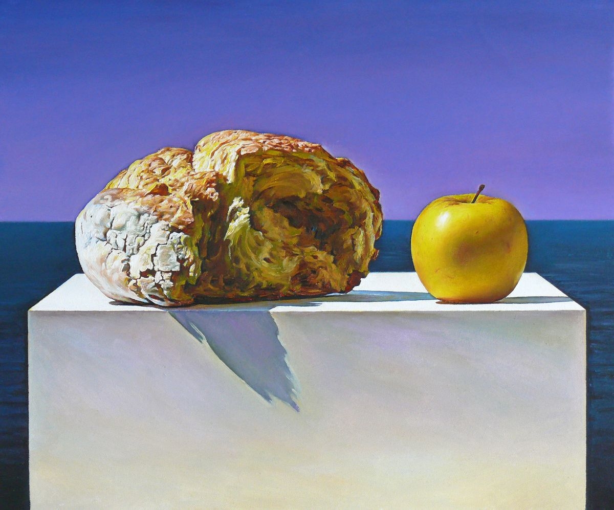 "Apple and bread", oil on canvas, 50 x 60 cm.