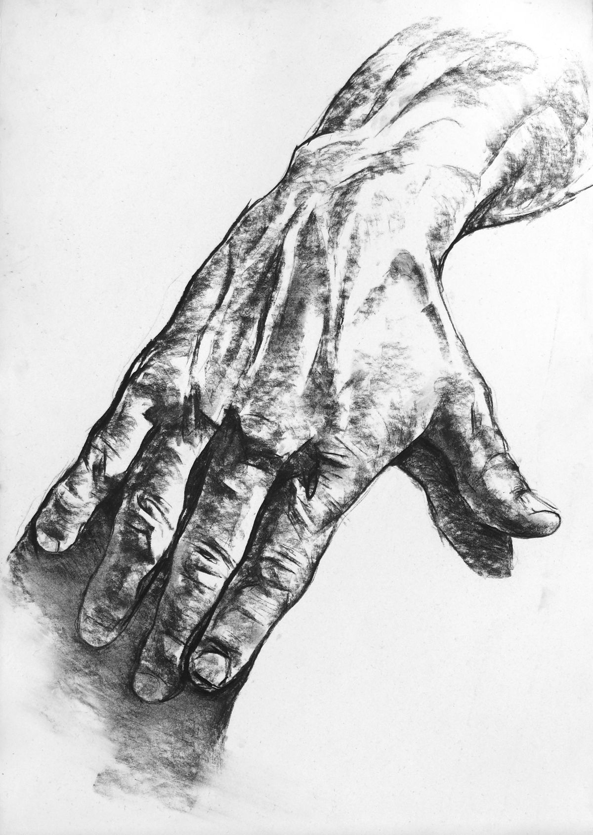 "Drawing of a hand", charcoal, paper, 30 x 20 cm.