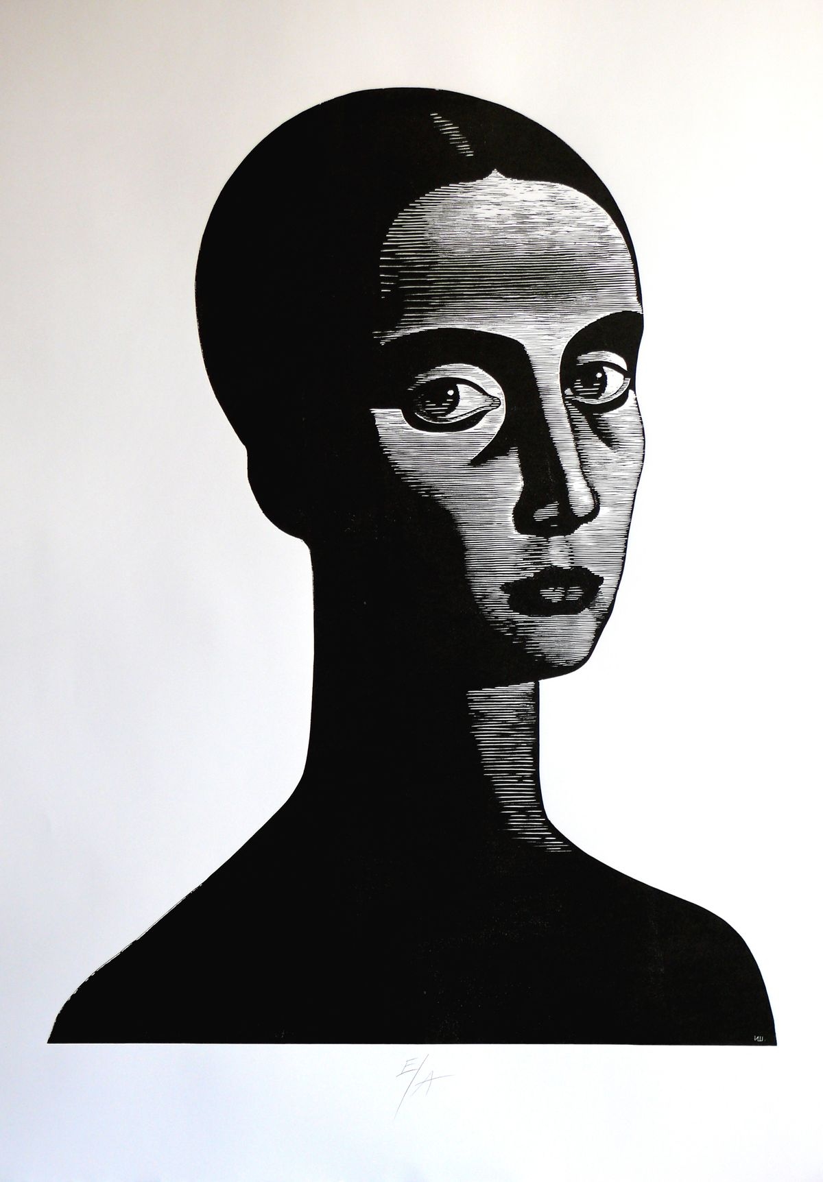 "Female portrait 6", linocut, 100 x 70 cm.