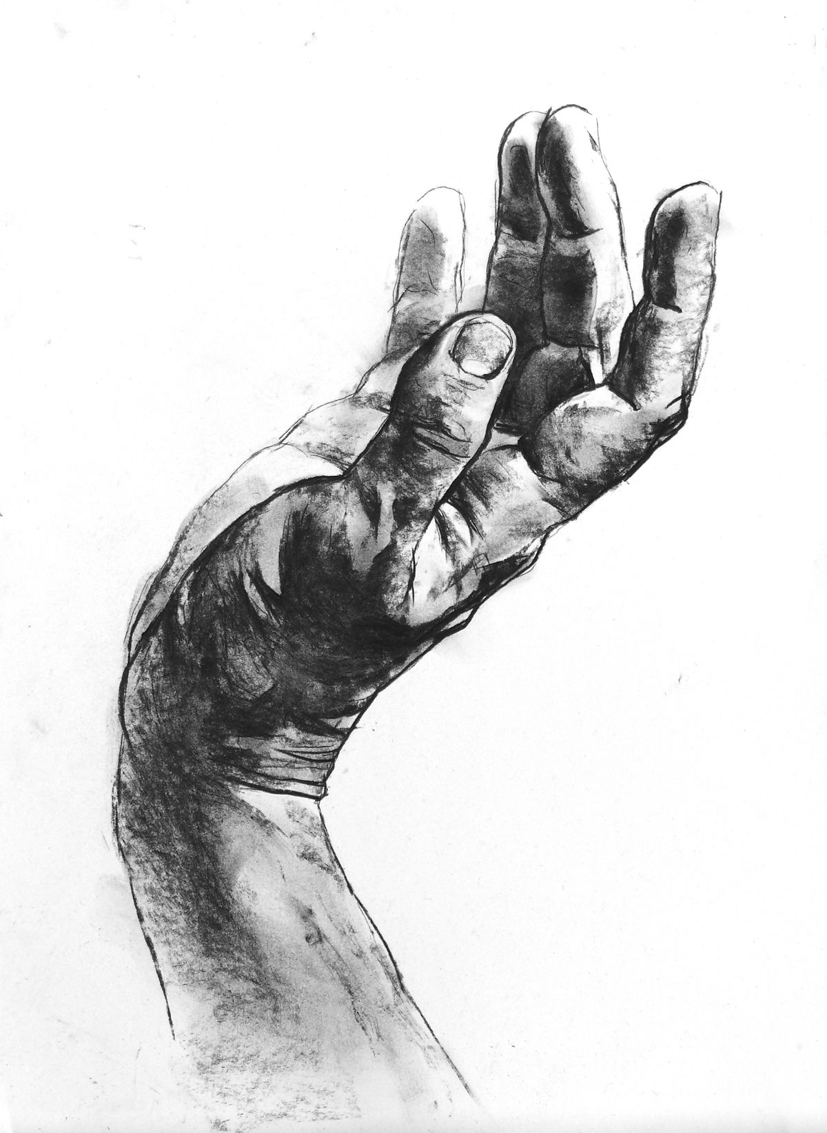 "Drawing of a hand", charcoal, paper, 30 x 20 cm.