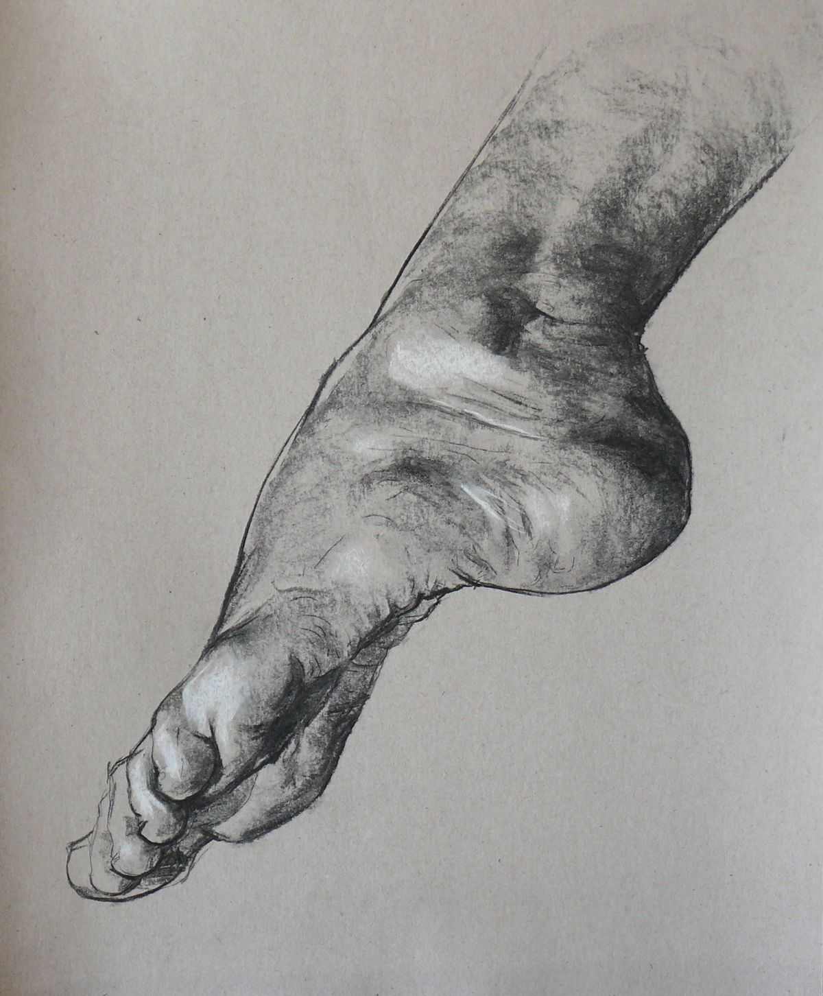 "Drawing of a foot", charcoal, paper, 30 x 20 cm.