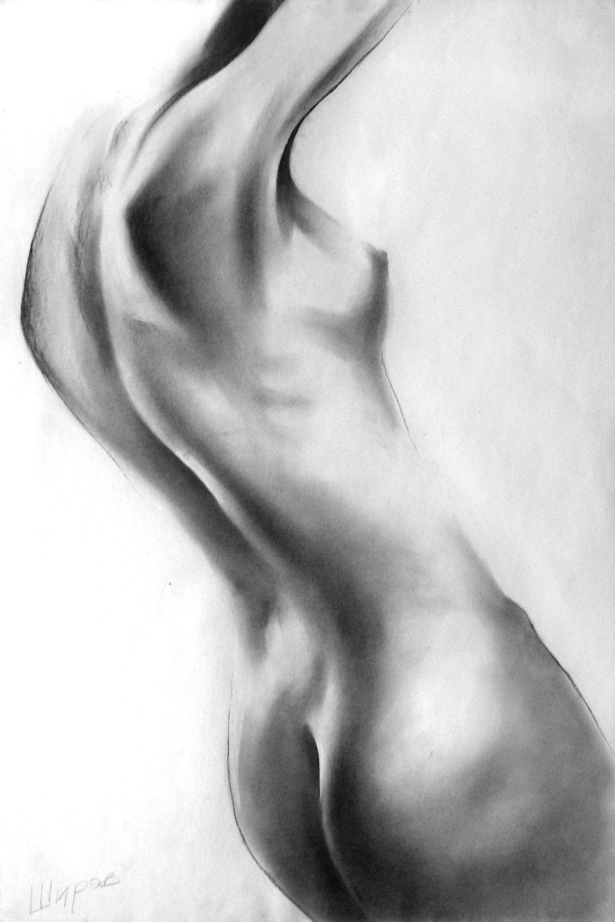 "Nude Body 2", charcoal, paper, 70 x 50 cm.