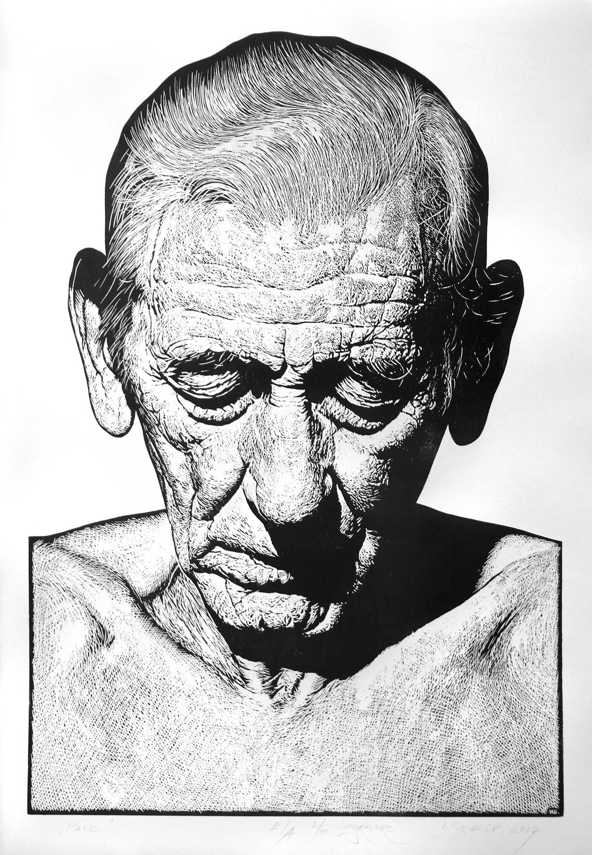 "Portrait 1", linocut, 70 x 100 cm.