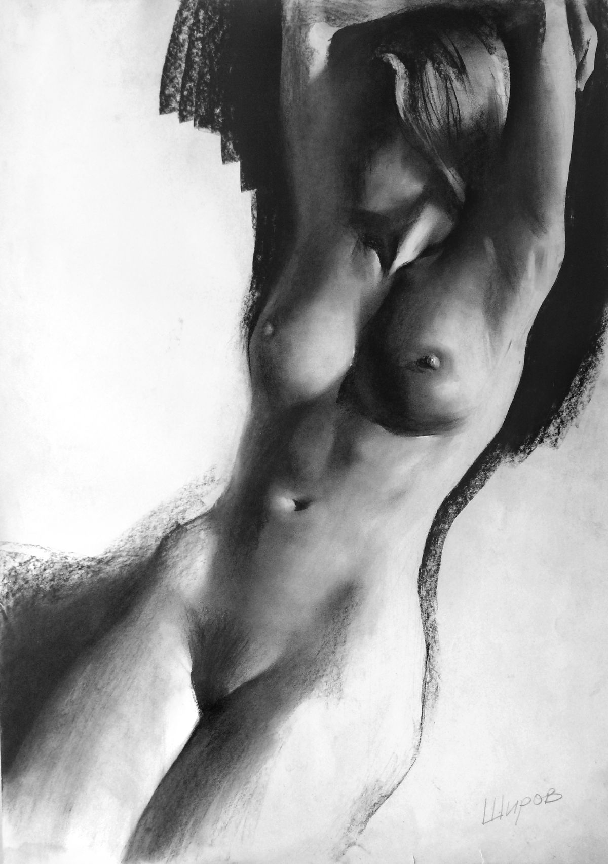 "Nude Body 1", charcoal, paper, 70 x 50 cm.